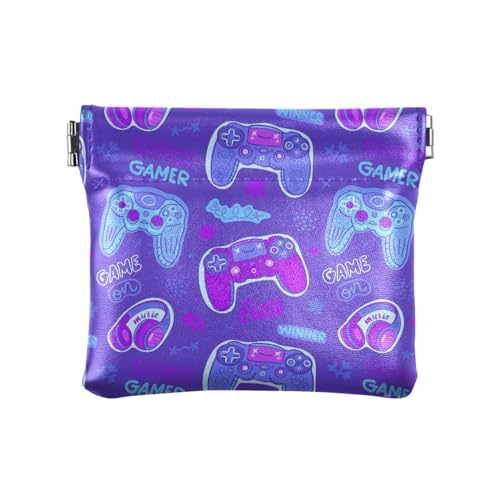 KLL Kleine Geldbörse aus Leder, wasserdicht, für Damen, niedliches Joystick-Spiel, lila, niedliches Joystick-Spiel, lila, 11 cm (L) x 9,5 cm (B) x 1 cm (H), Druck, Niedliches Joystick-Spiel, Violett, von KLL