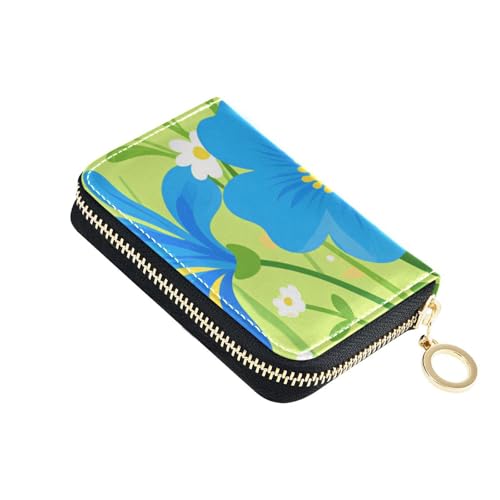 KLL Kleine Geldbörse aus Leder mit 9 Kartenfächern, RFID-blockierend, Kreditkartenetui mit Reißverschluss, Blau von KLL