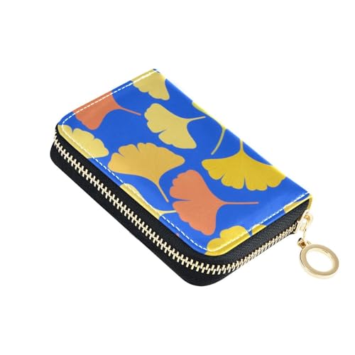 KLL Kleine Geldbörse aus Leder mit Ginkgoblättern, mit 9 Kartenfächern, RFID-blockierend, Kreditkartenschutz mit Reißverschluss, Blau von KLL