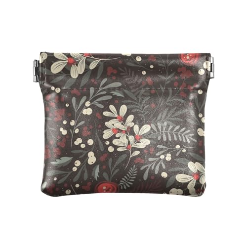 KLL Kleine Geldbörse aus PU-Leder, niedlicher Verschluss, Kartenhalter für Frauen, skurriles Winterlaub, Vintage, skurriles Winterlaub, Vintage, 11 cm (L) x 9,5 cm (B) x 1 cm (H), Druck, Skurriles von KLL