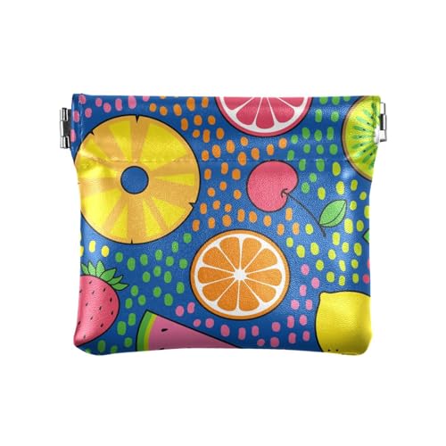KLL Kleine Geldbörse für Damen, Leder, niedlicher Schmuck für Frauen, Freundin, bunte tropische Früchte, bunte tropische Früchte, 11 cm (L) x 9,5 cm (B) x 1 cm (H), Druck, Bunte tropische Früchte, von KLL