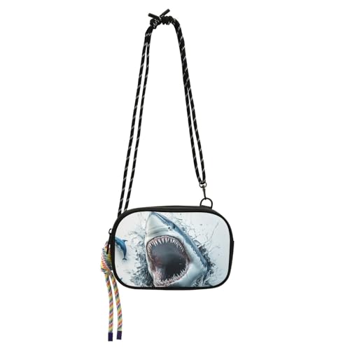 KLL Kleine Geldbörse mit 3D-Löchern, weiße Wand, Tierhai, für Damen, bequem, mit Kreditkartenfächern, über der Schultertasche, für eine Mahlzeit von KLL