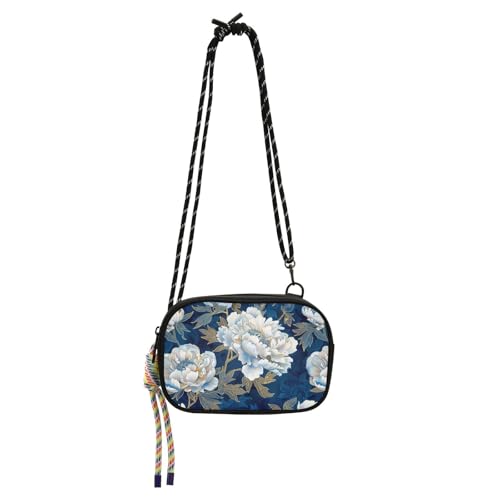 KLL Kleine Geldbörse mit Pfingstrosen, für Herren, modisch, mit Kreditkartenfächern, Dunkelblauer Hintergrund, für Spaziergänge von KLL