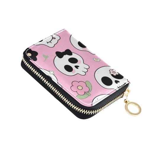 KLL Kleine Kartenetui für Damen, Motiv: Halloween, Totenkopf, Blumen, Leder, mit Reißverschluss, RFID-blockierend, kleiner Kartenhalter KLL Kleine Kartenetui für Damen, Motiv: Halloween, Totenkopf, Blumen, Leder, mit Reißverschluss, RFID-blockierend, kleiner Kartenhalter von KLL