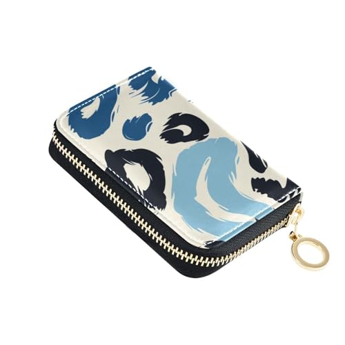 KLL Kleine Kreditkartenetui aus Leder, Leopardenmuster, mit 2 Geldfächern, RFID-blockierend, mit Reißverschluss, Blau von KLL