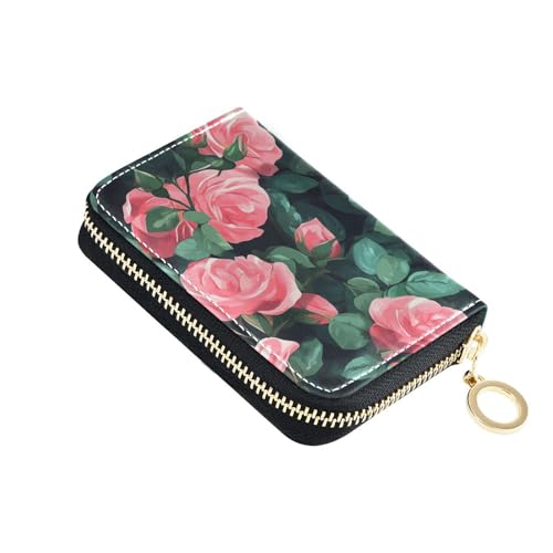 KLL Kleine Kreditkartenetui aus Leder, mit 2 Geldfächern, RFID-blockierend, mit Reißverschluss, Rosa von KLL