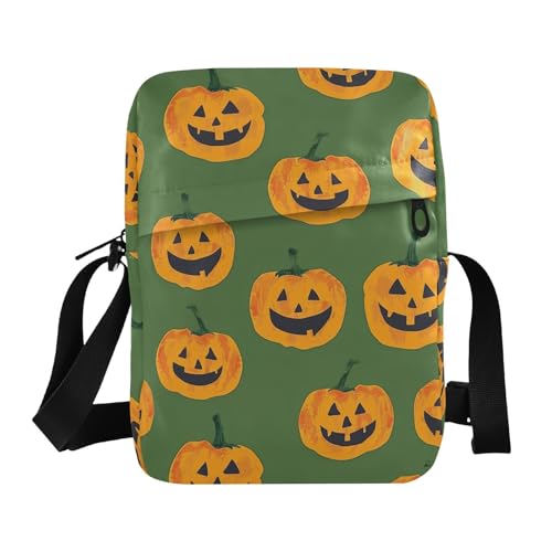 KLL Kleine Kuriertasche für Damen, Motiv: Halloween, Kürbis, veganes Leder, Umhängetasche, lässig, Damen, Handtasche, Schultergurt, Gelb von KLL