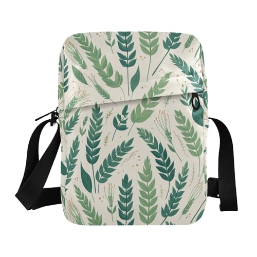 KLL Kleine Kuriertasche für Damen, Motiv: grüne Safariblätter, veganes Leder, Umhängetasche, für Herren von KLL