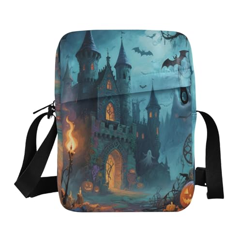 KLL Kleine Kuriertasche für Damen, Retro, Halloween, schwarzes Schloss, veganes Leder, Herren-Umhängetasche, Umhängetasche, lässige Schulterhandtasche von KLL