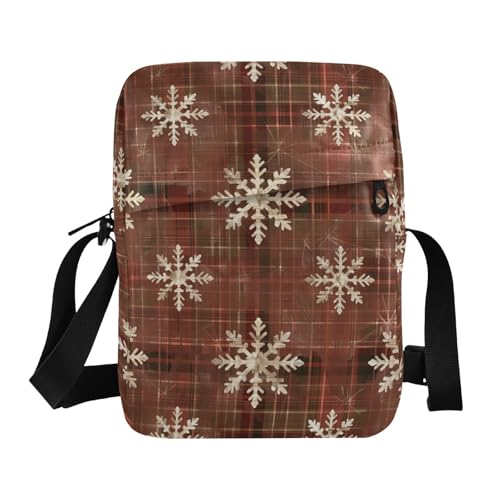 KLL Kleine Kuriertasche für Damen, aus veganem Leder, kariert, Schneeflocken, Rot von KLL