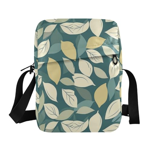 KLL Kleine Kuriertasche für Damen, veganes Leder, mit Blättern, Beige von KLL