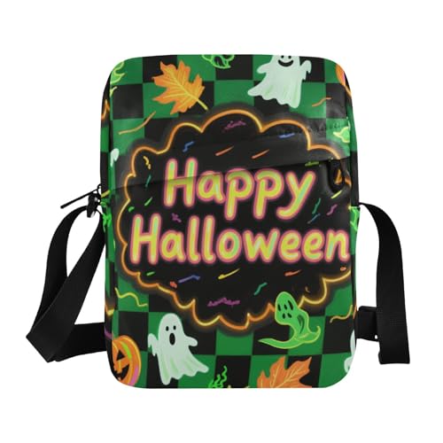 KLL Kleine Kuriertasche für Herren, Halloween, grünes und schwarzes Kürbis, veganes Leder, Umhängetasche, Einkaufstasche für Reisen von KLL