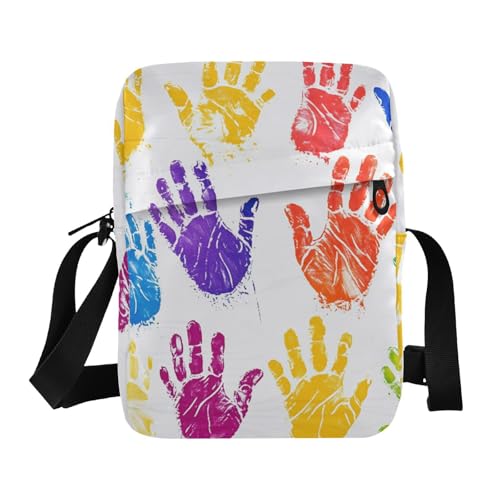 KLL Kleine Kuriertasche für Herren, Regenbogenfarben, Handabdrücke, veganes Leder, lässige Schulterhandtasche KLL Kleine Kuriertasche für Herren, Regenbogenfarben, Handabdrücke, veganes Leder, lässige Schulterhandtasche von KLL