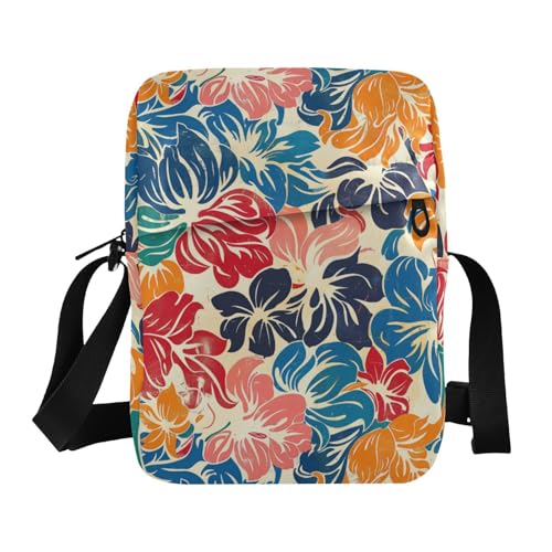 KLL Kleine Kuriertasche für Herren, buntes Retro-Blumenmuster, veganes Leder, Umhängetasche, Einkaufstasche von KLL