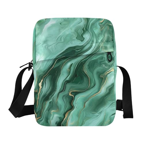 KLL Kleine Kuriertasche für Herren, grünlich-goldenes Marmor, veganes Leder, Umhängetasche, lässige Damen-Schultertasche KLL Kleine Kuriertasche für Herren, grünlich-goldenes Marmor, veganes Leder, Umhängetasche, lässige Damen-Schultertasche von KLL