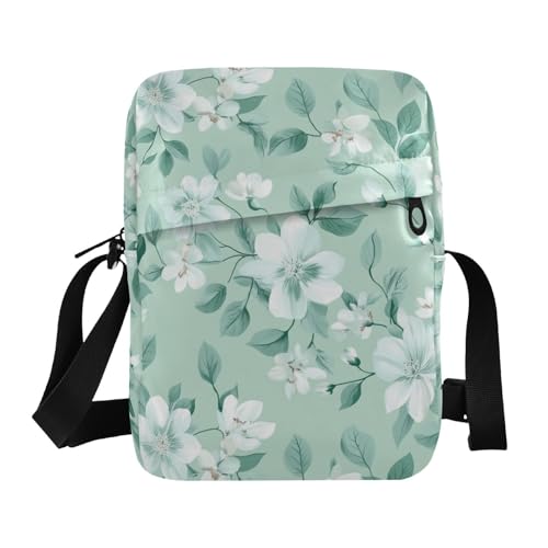 KLL Kleine Kuriertasche für Herren, veganes Leder, Blumenmuster, Mintgrün, Einkaufstasche, Schultertasche von KLL
