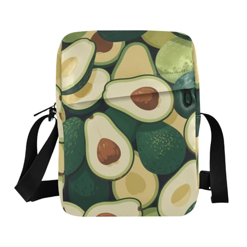KLL Kleine Kuriertasche für Herren, veganes Leder, Motiv: Cartoon-Avocado-Früchte, kleine Umhängetasche für Damen, Einkaufstasche für Damen, Grün von KLL