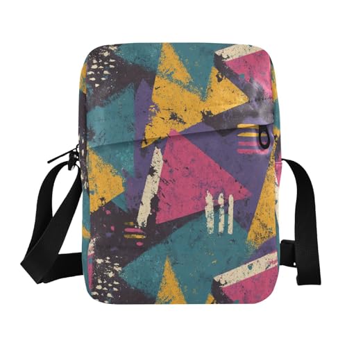 KLL Kleine Kuriertasche im Retro-Stil, buntes Dreieck, abstrakt, für Herren, veganes Leder, für Reisen, Damen, Schulterhandtaschen von KLL