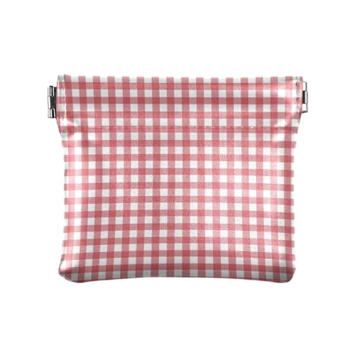 KLL Kleine Münze aus PU-Leder, einzigartige Mini-Make-up-Tasche für Frauen, Gingham-roter Büffel, Gingham-roter Büffel, 11 cm (L) x 9,5 cm (B) x 1 cm (H), Druck, Gingham-roter Büffel, 4.33"(L) x von KLL