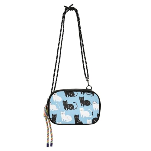 KLL Kleine Umhängetasche für Herren, Cartoon-Motiv, mit Kreditkartenfächern, Schwarz und Weiß von KLL