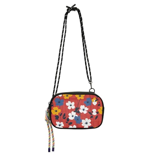 KLL Kleine Umhängetasche für Herren, buntes Blumenmuster, Rot, Büffelkaro, bequem, mit verstellbarem Riemen, über der Schultertasche, Geldbörse, Spaziergang mit dem Hund von KLL