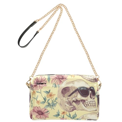 KLL Kleine Umhängetasche mit Totenköpfen und Sonnenbrille, für Damen, veganes Leder, überkreuzte Geldbörse, wasserdicht, Schultertasche für Damen von KLL