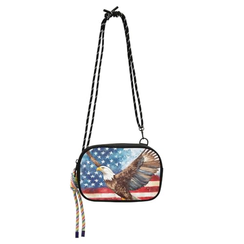 KLL Kleine Umhängetasche mit amerikanischer Flagge, für Damen, mit Kreditkartenfächern, Kuriertasche, Umhängetasche für Wandern, Reisen von KLL