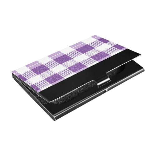 KLL Kleiner Visitenkartenhalter aus Büffelkaro mit Leder und Edelstahl, für Reisen, Zuhause oder Büro, Violett von KLL
