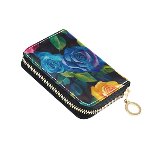 KLL Kleines Kartenetui aus Leder, mit RFID-blockierendem Kreditkartenschutz mit Reißverschluss, Schwarz von KLL