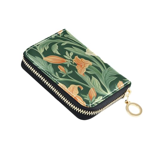 KLL Kleines Kartenetui aus Leder im Vintage-Stil, mit 9 Kartenfächern, RFID-blockierend, mit Reißverschluss, Motiv: grüne Blätter, William Morris KLL Kleines Kartenetui aus Leder im Vintage-Stil, mit 9 Kartenfächern, RFID-blockierend, mit Reißverschluss, Motiv: grüne Blätter, William Morris von KLL