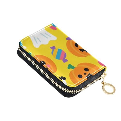 KLL Kleines Kartenetui aus Leder mit 2 Geldfächern, RFID-blockierend, mit Reißverschluss, Orange von KLL