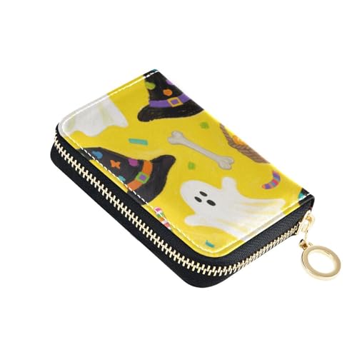 KLL Kleines Kartenetui aus Leder mit 9 Kartenfächern, RFID-Blockierung, orangefarbenes Halloween-Kürbis-Leder, mit Reißverschluss von KLL