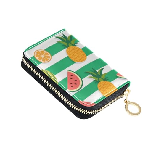 KLL Kreditkartenetui aus Kunstleder, gestreift, mit 2 Geldfächern, RFID-blockierend, mit Reißverschluss, Grün / Weiß von KLL