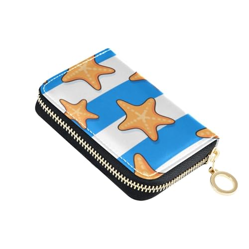 KLL Kreditkartenetui aus Leder mit 2 Geldfächern, RFID-blockierend, klein, mit Reißverschluss, Blau / Weiß gestreift von KLL