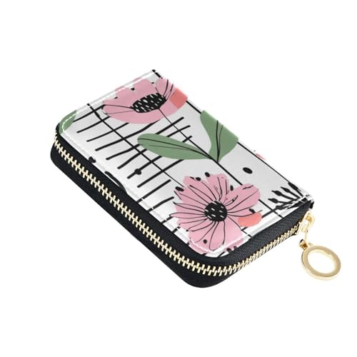 KLL Kreditkartenetui aus Leder mit Zion-Geldbörse, RFID-blockierend, Kreditkartenetui mit Reißverschluss, Pastellfarben mit Blumen und schwarzen Streifen von KLL