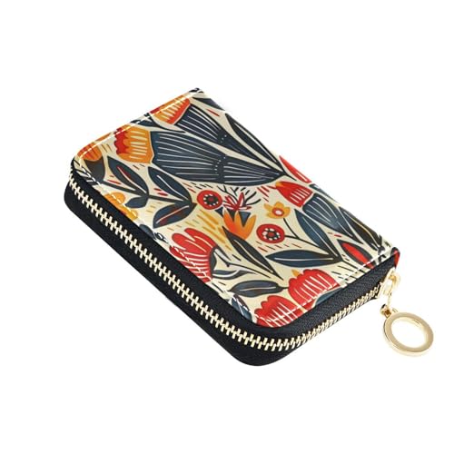 KLL Kreditkartenetui aus Leder mit buntem Blumenmotiv und RFID-blockierendem Reißverschluss von KLL