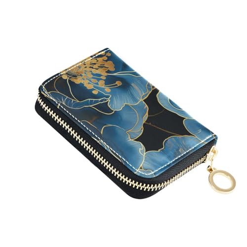 KLL Kreditkartenetui aus Leder mit chinesischer Malerei, mit 9 Kartenfächern, RFID-blockierend, mit Reißverschluss, Schwarz von KLL