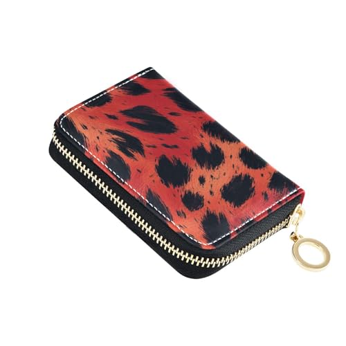 KLL Kreditkartenetui für Damen, Tierhaut, Leopardenmuster, Rot, Schwarz, Leder, mit 2 Geldfächern, RFID-blockierend, Kreditkartenetui mit Reißverschluss von KLL