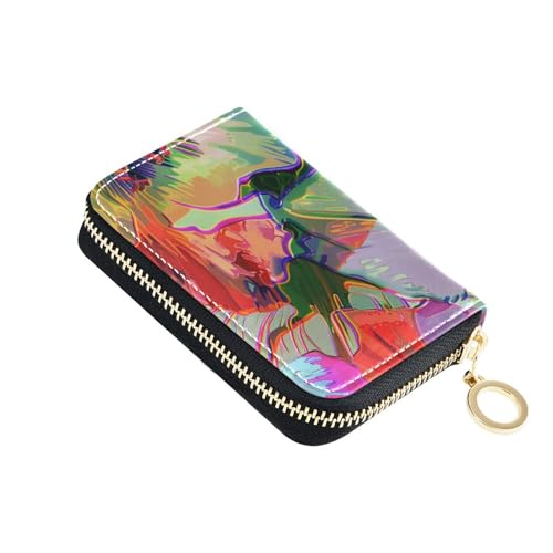 KLL Kreditkartenetui für Damen, mit 9 Kartenfächern, RFID-blockierend, klein, mit Reißverschluss, buntes Blumenmuster, Neonfarben von KLL