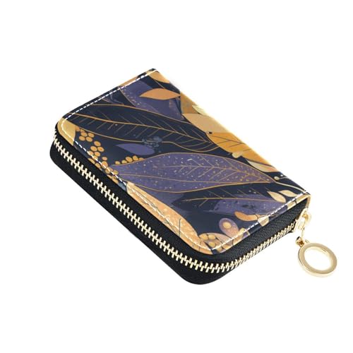 KLL Kreditkartenetui für Damen mit buntem Blättermuster, Kunstleder, mit 2 Geldfächern, RFID-blockierend, kleines Kreditkartenetui für Damen, mit Reißverschluss von KLL
