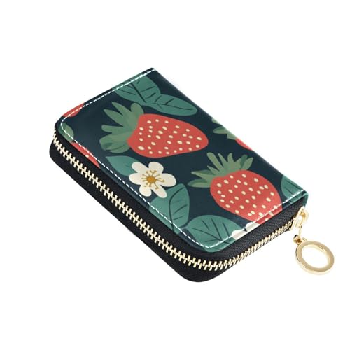 KLL Kreditkartenetui für Herren mit 9 Kartenschlitzen, RFID-blockierend, mit Reißverschluss, Erdbeerblume, Leder, Schwarz von KLL