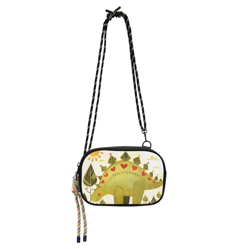 KLL Kritzelei-Stil Cartoon Dinosaurier herzförmige Damen-Geldbörse Crossbody für Herren Komfort mit Kreditkartenfächern Seitentaschen für Wandern Reisen von KLL