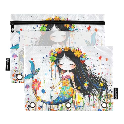 KLL Künstlerische Bleistiftbeutel mit Meerjungfrau Blumen 3 Ringe Ringtasche Ordner mit wasserfestem Papiermaterial für Studenten KLL Künstlerische Bleistiftbeutel mit Meerjungfrau Blumen 3 Ringe Ringtasche Ordner mit wasserfestem Papiermaterial für Studenten von KLL