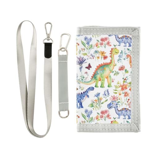 KLL Kunst-Cartoon-Dinosaurier-Geldbörse, dreifach gefaltet, für Damen, einzigartig, lässig, mit Geldklammer und Umhängeband, Weiß von KLL