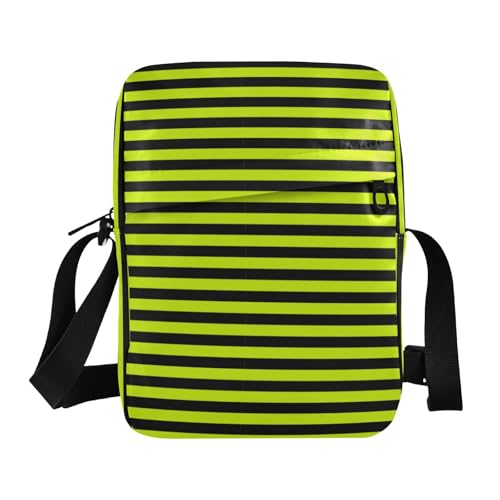 KLL Kuriertasche aus veganem Leder, für Herren, klein, leger, hellgelb-schwarze Streifen, für Damen von KLL