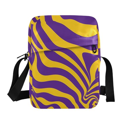 KLL Kuriertasche für Damen, veganes Leder, Violett und Gelb, Wellenlinien, Umhängetasche, kleine Taschen für Damen, Reisen, Schulterhandtaschen von KLL