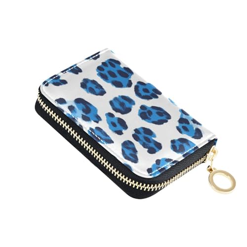 KLL Ledergeldbörse für Karten mit 9 Kartenfächern, RFID-blockierend, mit Reißverschluss, Leopardenmuster, Blau / Schwarz von KLL