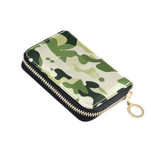 KLL Leopard Camouflage Leder Geldbörse Kartenetui mit 2 Geldfächern, RFID-blockierend, Kreditkartenetui für Herren mit Reißverschluss von KLL