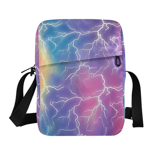 KLL Lightning Bolts Umhängetasche für Damen, veganes Leder, Regenbogenfarben, Herren-Umhängetasche, Einkaufstasche von KLL