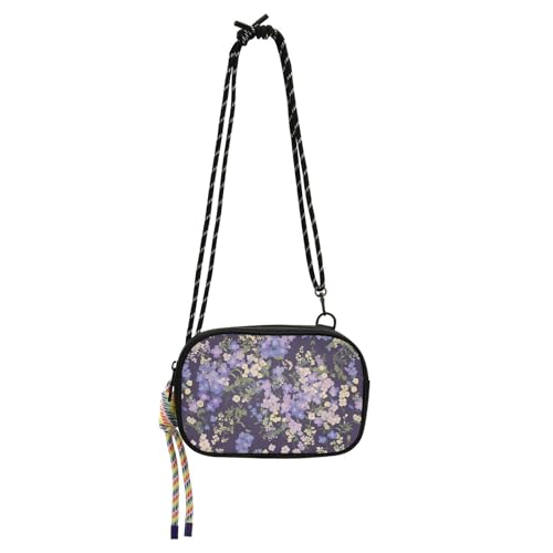 KLL Lila Blumen Damen Geldbörse Crossbody für Herren Mode mit verstellbarem Riemen Kleine schwarze Geldbörsen Datum von KLL